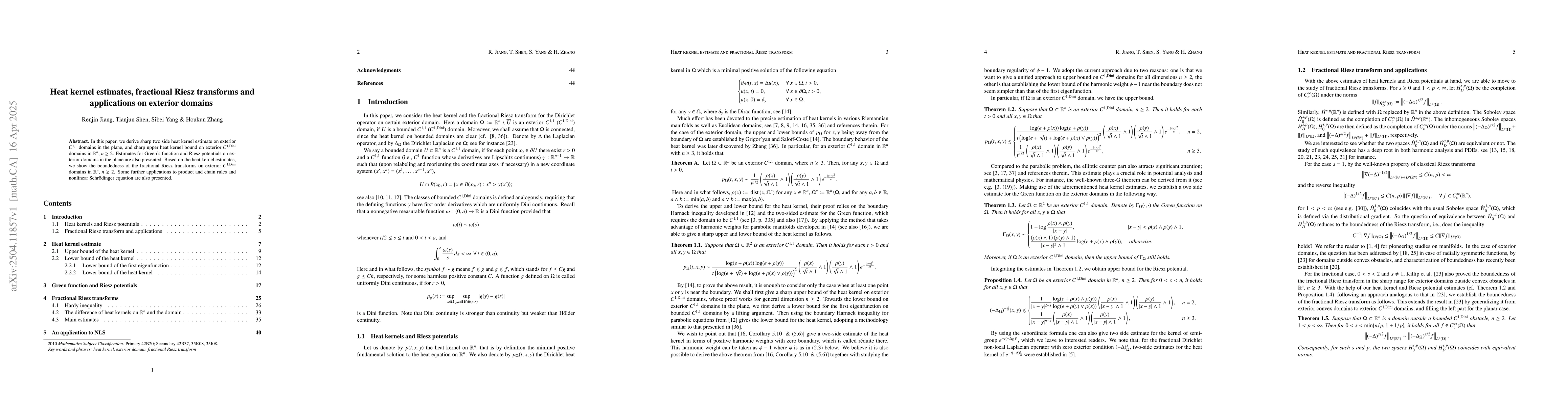 Thumbnail for Heat kernel estimates, fractional Riesz transforms and applications on
  exterior domains