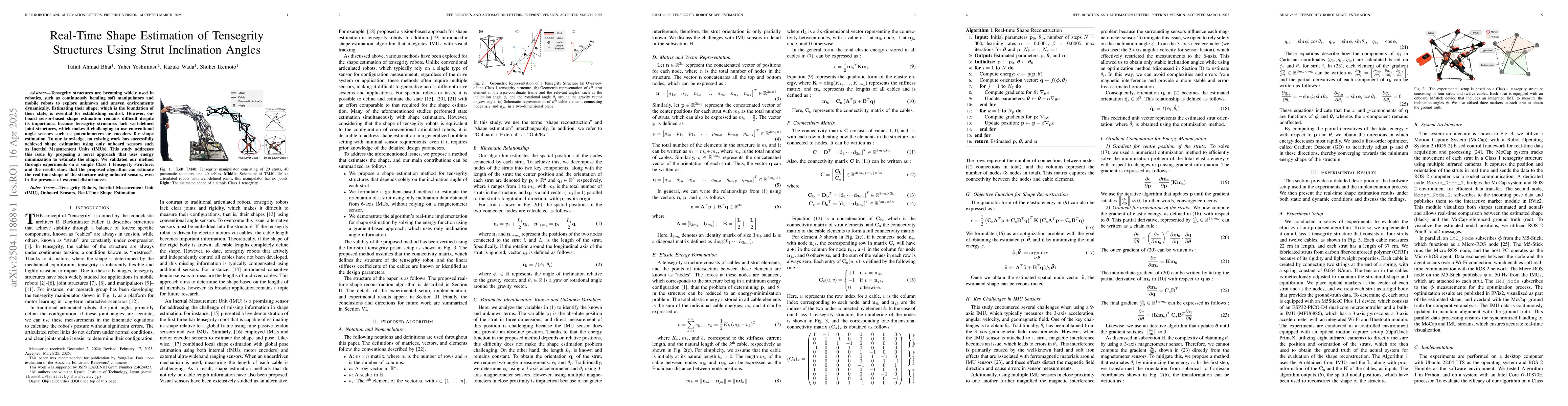Thumbnail for Real-Time Shape Estimation of Tensegrity Structures Using Strut
  Inclination Angles