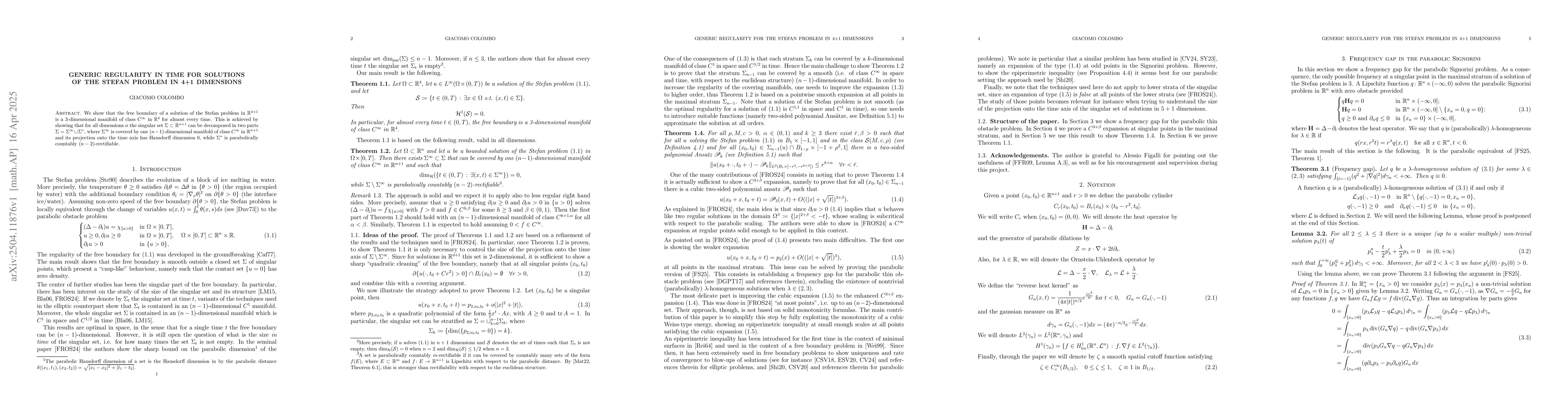 Thumbnail for Generic regularity in time for solutions of the Stefan problem in 4+1
  dimensions