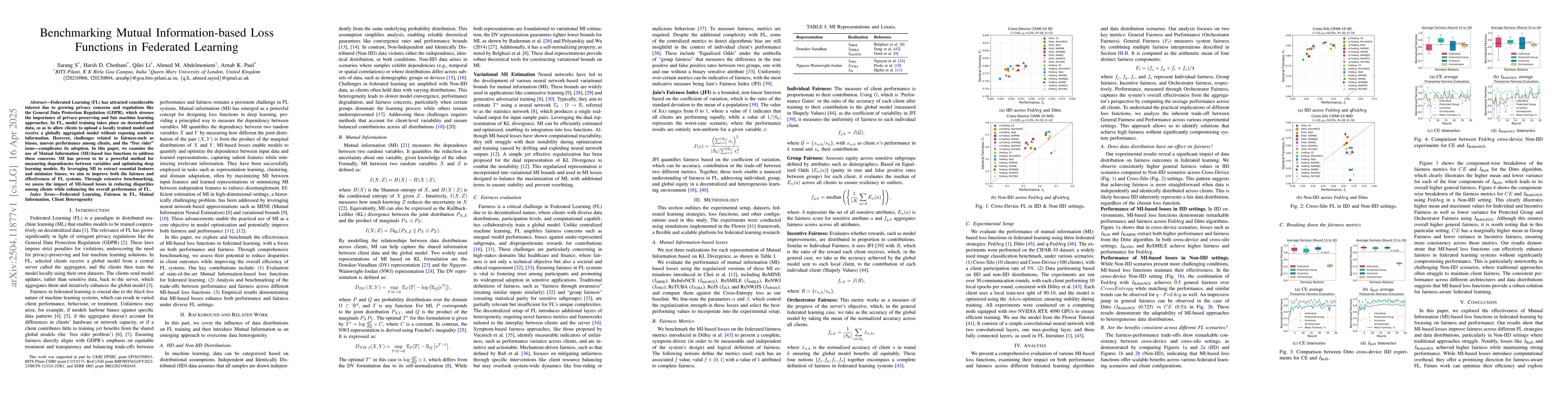 Thumbnail for Benchmarking Mutual Information-based Loss Functions in Federated
  Learning