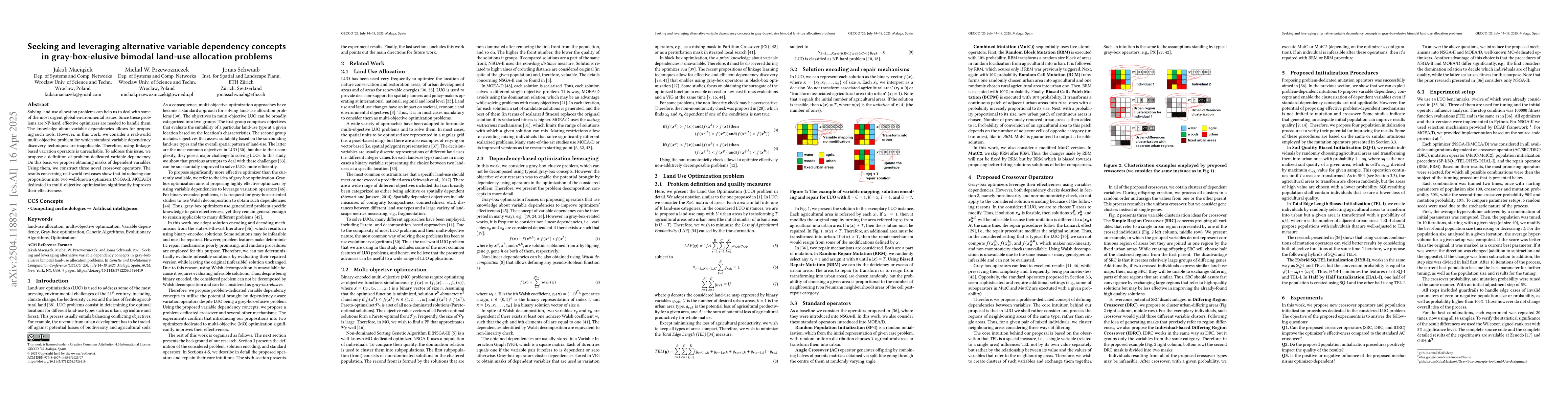 Thumbnail for Seeking and leveraging alternative variable dependency concepts in
  gray-box-elusive bimodal land-use allocation problems