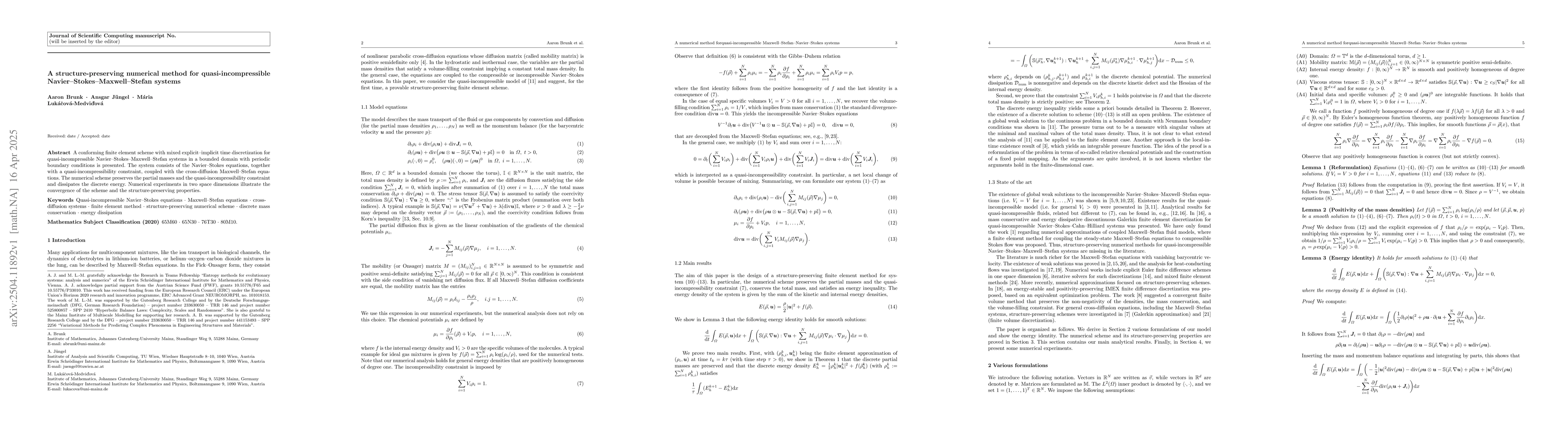 Thumbnail for A structure-preserving numerical method for quasi-incompressible
  Navier-Stokes-Maxwell-Stefan systems