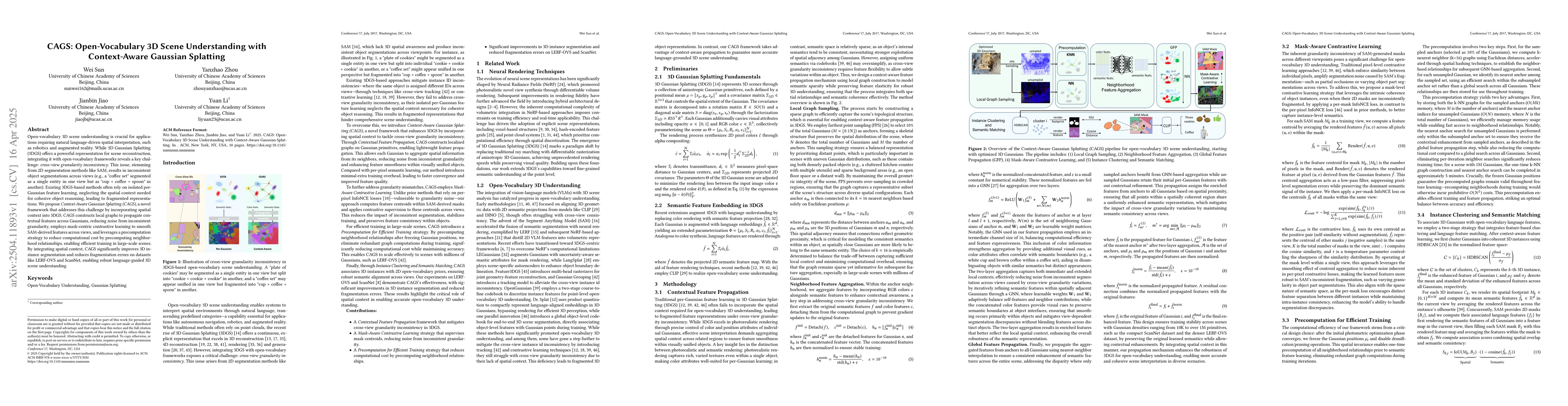 Thumbnail for CAGS: Open-Vocabulary 3D Scene Understanding with Context-Aware Gaussian
  Splatting