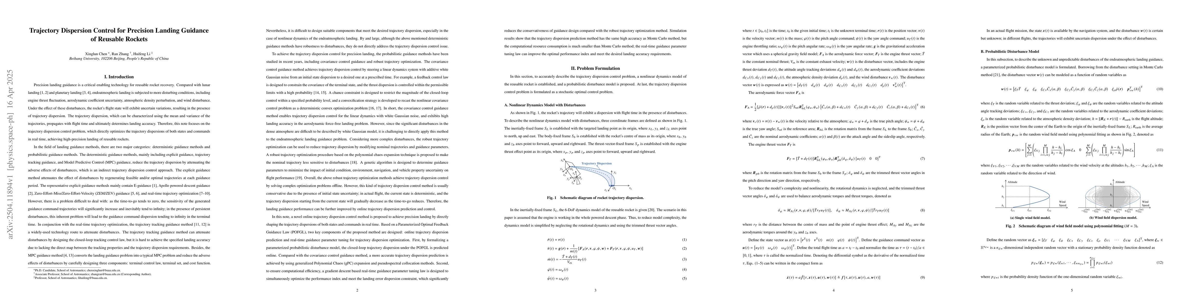 Thumbnail for Trajectory Dispersion Control for Precision Landing Guidance of Reusable
  Rockets