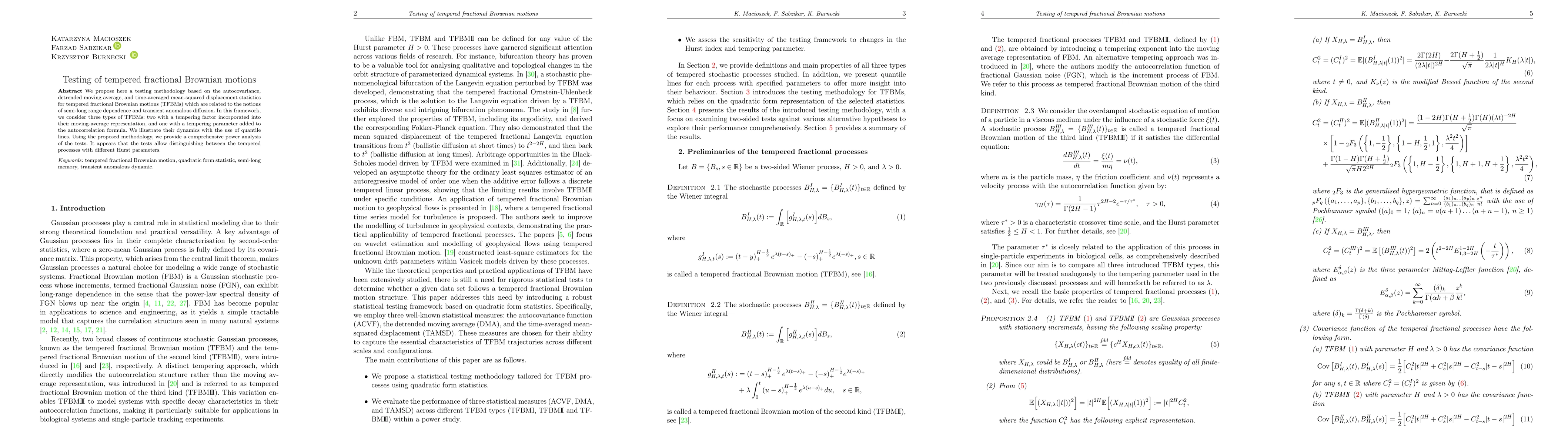 Thumbnail for Testing of tempered fractional Brownian motions