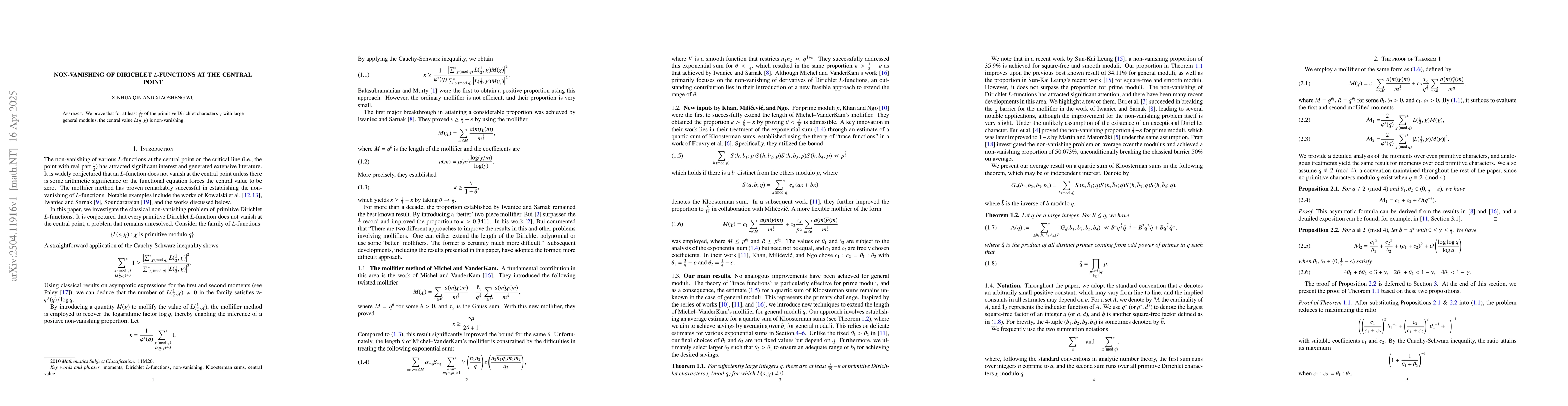 Thumbnail for Non-vanishing of Dirichlet $L$-functions at the Central Point