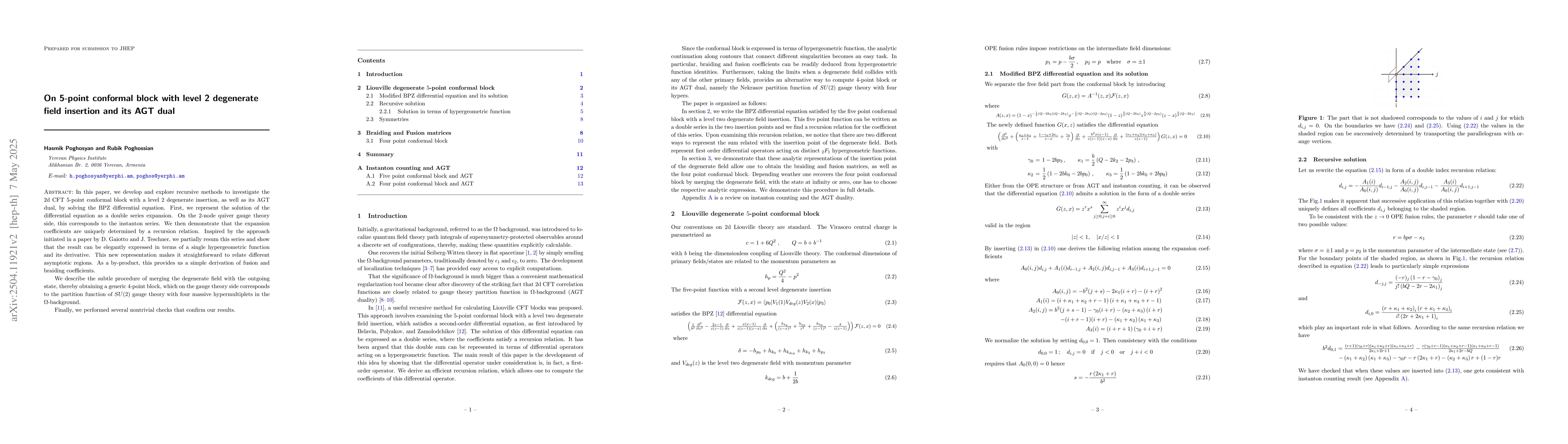 Thumbnail for On 5-point conformal block with level 2 degenerate field insertion and
  its AGT dual