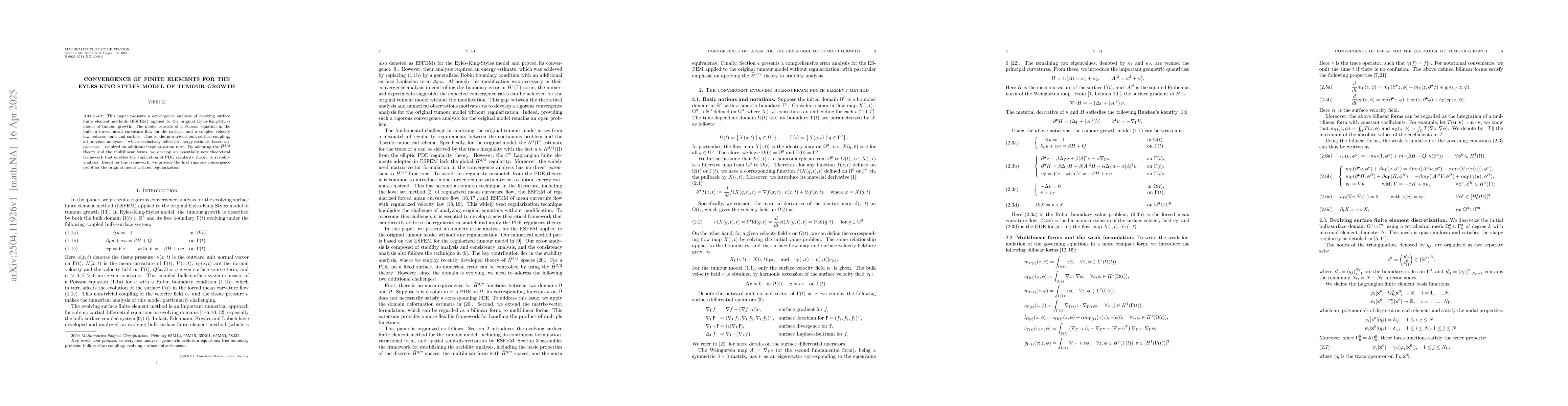 Thumbnail for Convergence of finite elements for the Eyles-King-Styles model of tumour
  growth