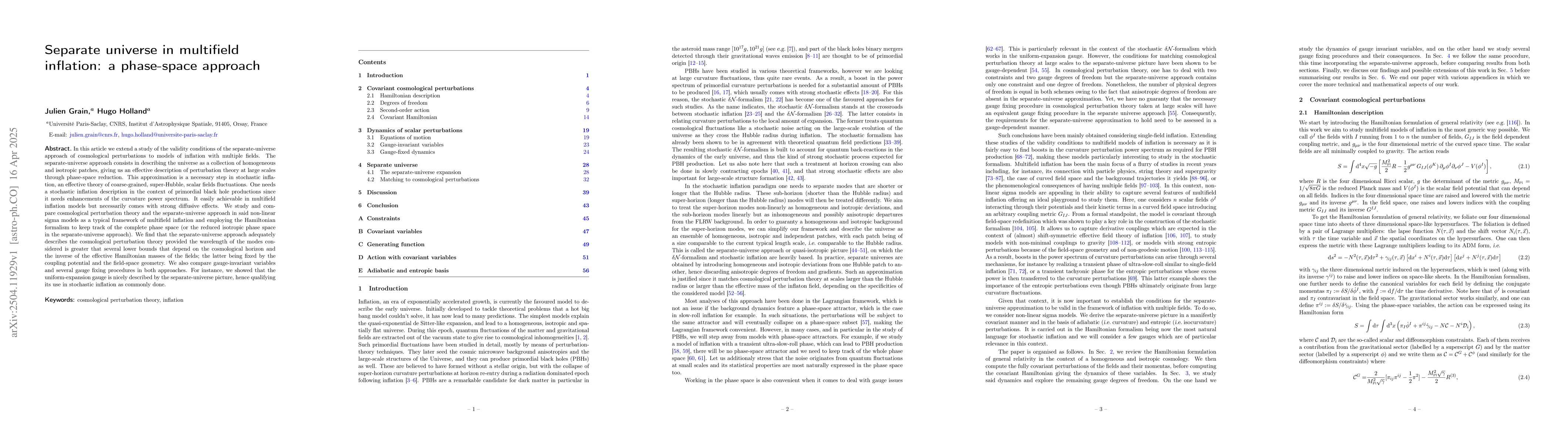 Thumbnail for Separate universe in multifield inflation: a phase-space approach
