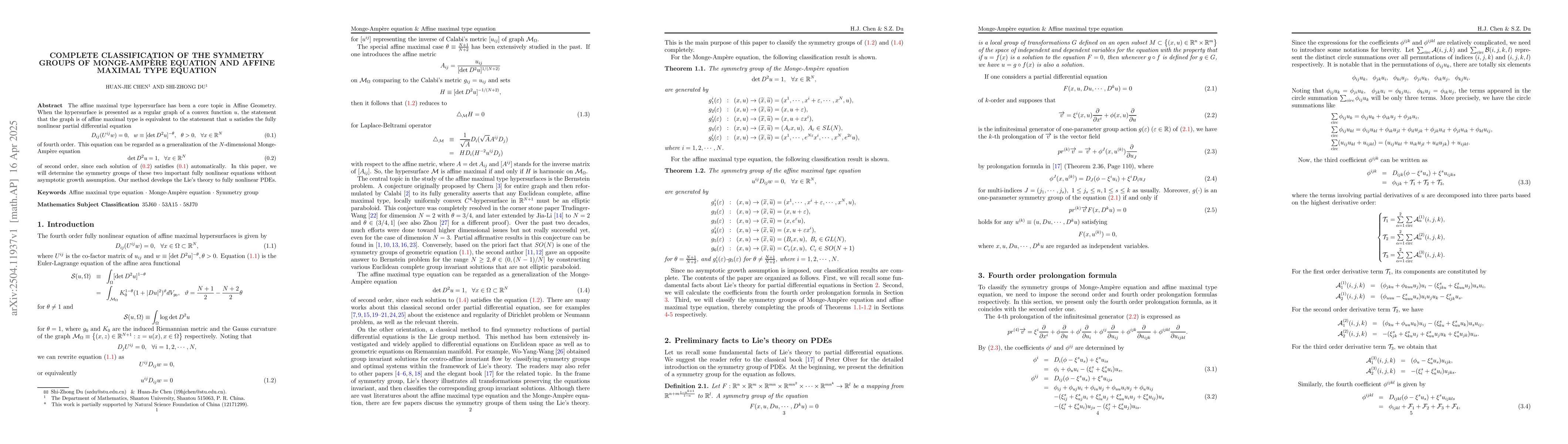 Thumbnail for Complete Classification of the Symmetry Groups of Monge-Ampère
  Equation and Affine Maximal type Equation