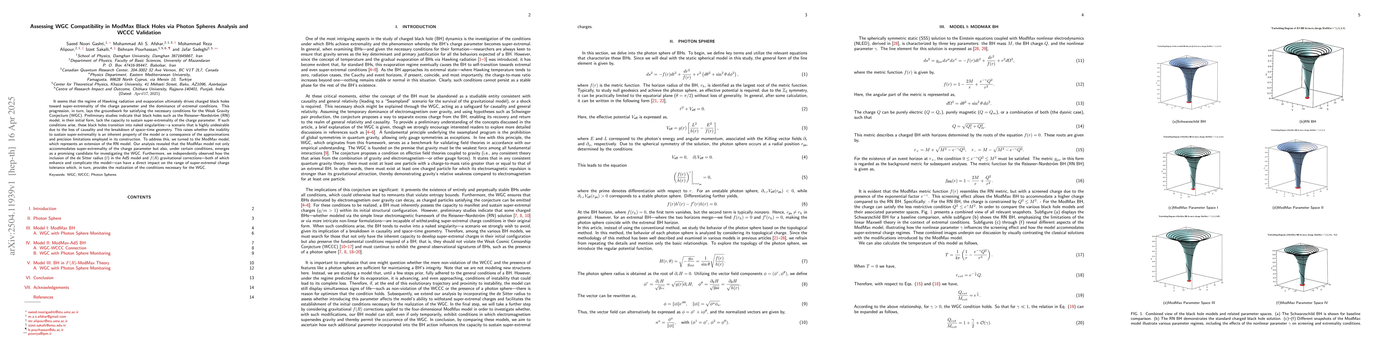 Thumbnail for Assessing WGC Compatibility in ModMax Black Holes via Photon Spheres
  Analysis and WCCC Validation