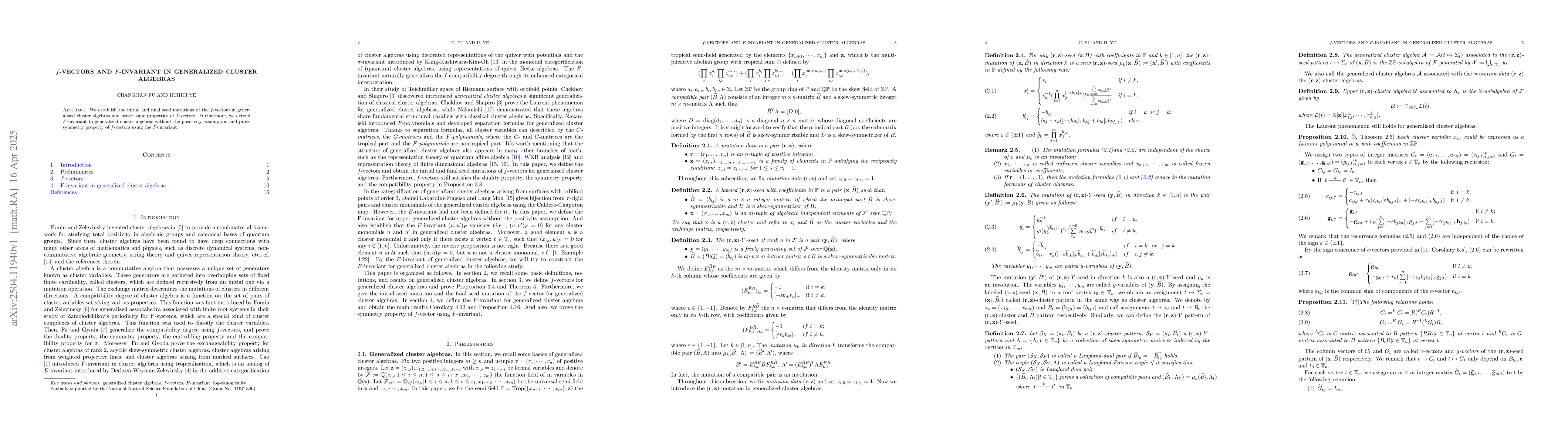 Thumbnail for $f$-vectors and $F$-invariant in generalized cluster algebras