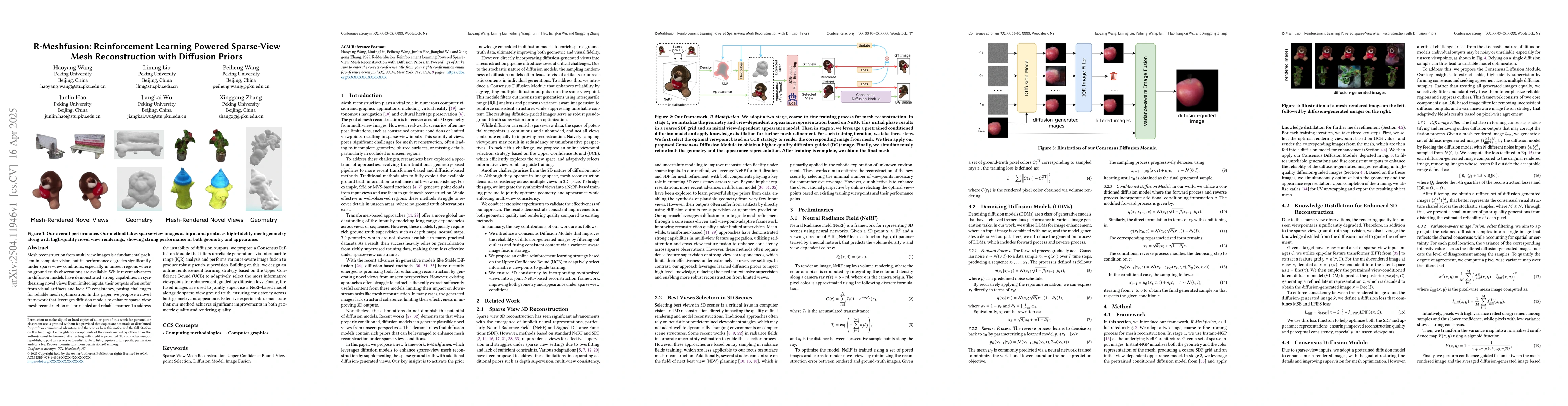 Thumbnail for R-Meshfusion: Reinforcement Learning Powered Sparse-View Mesh
  Reconstruction with Diffusion Priors