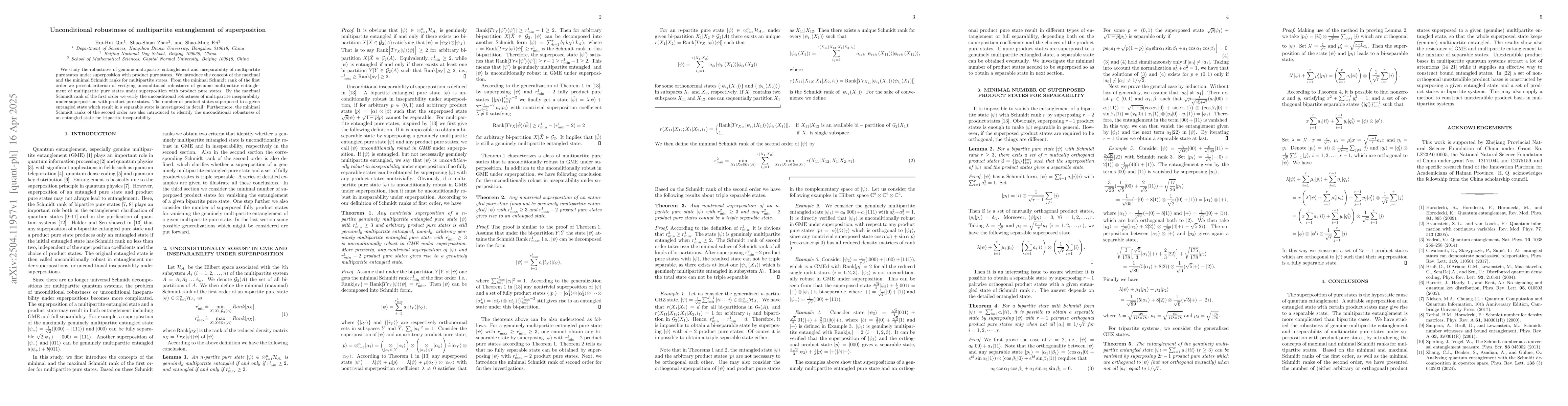 Thumbnail for Unconditional robustness of multipartite entanglement of superposition