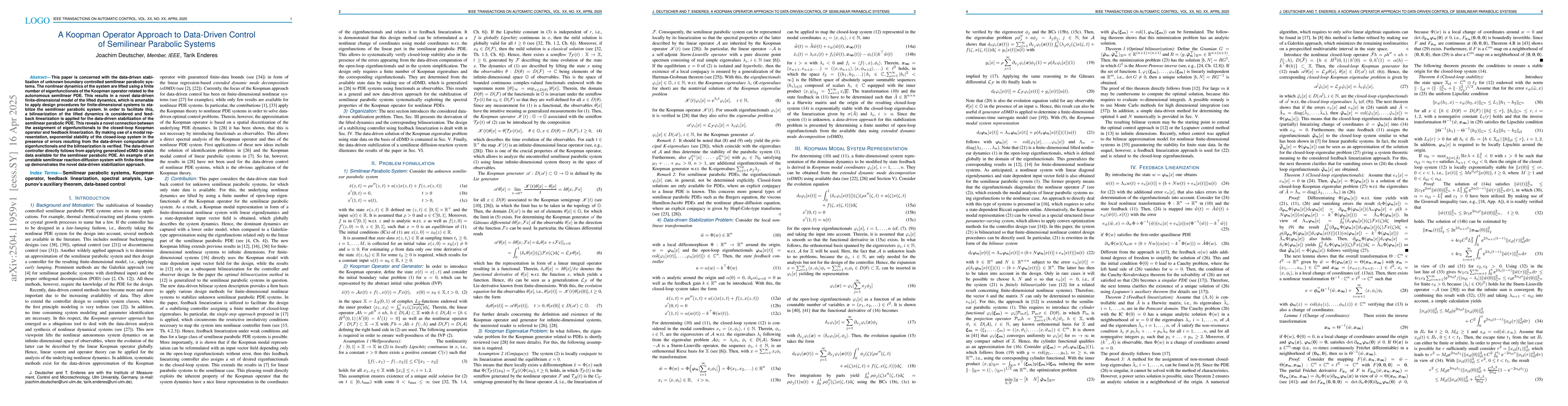 Thumbnail for A Koopman Operator Approach to Data-Driven Control of Semilinear
  Parabolic Systems