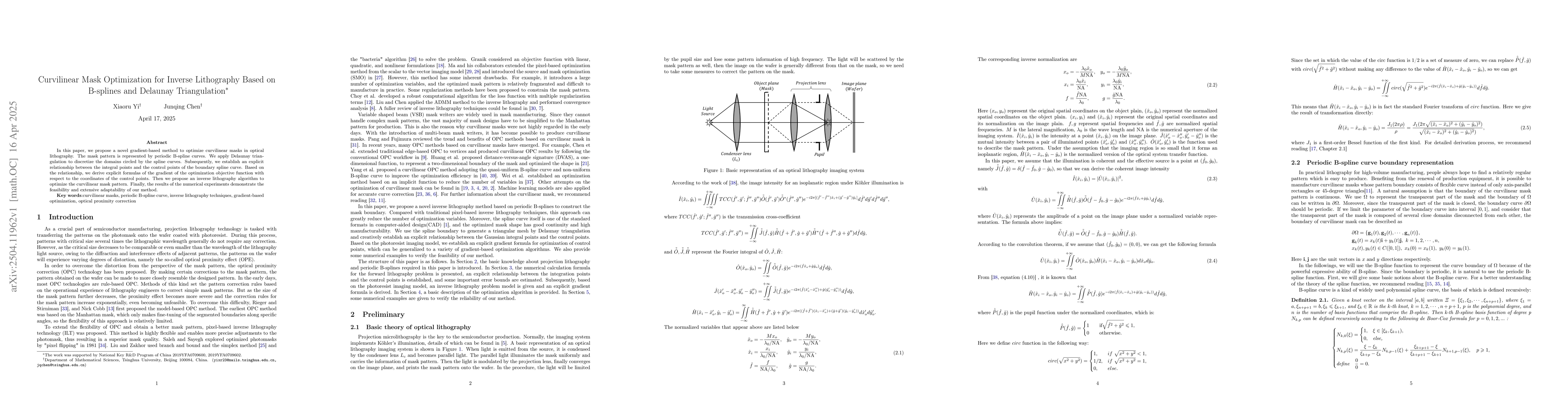 Thumbnail for Curvilinear Mask Optimization for Inverse Lithography Based on B-splines
  and Delaunay Triangulation
