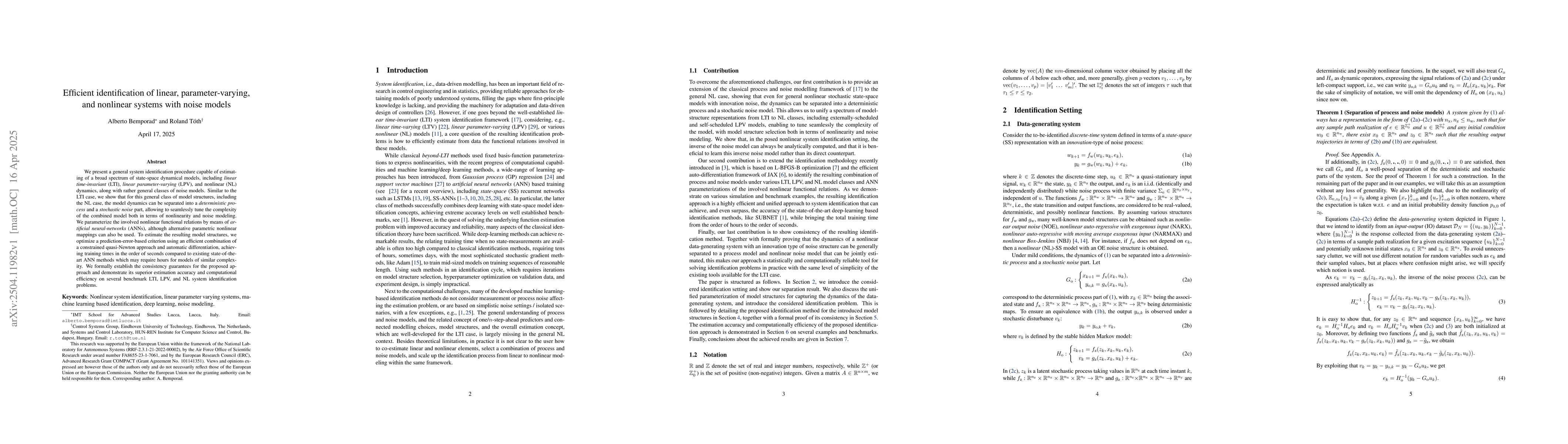 Thumbnail for Efficient identification of linear, parameter-varying, and nonlinear
  systems with noise models