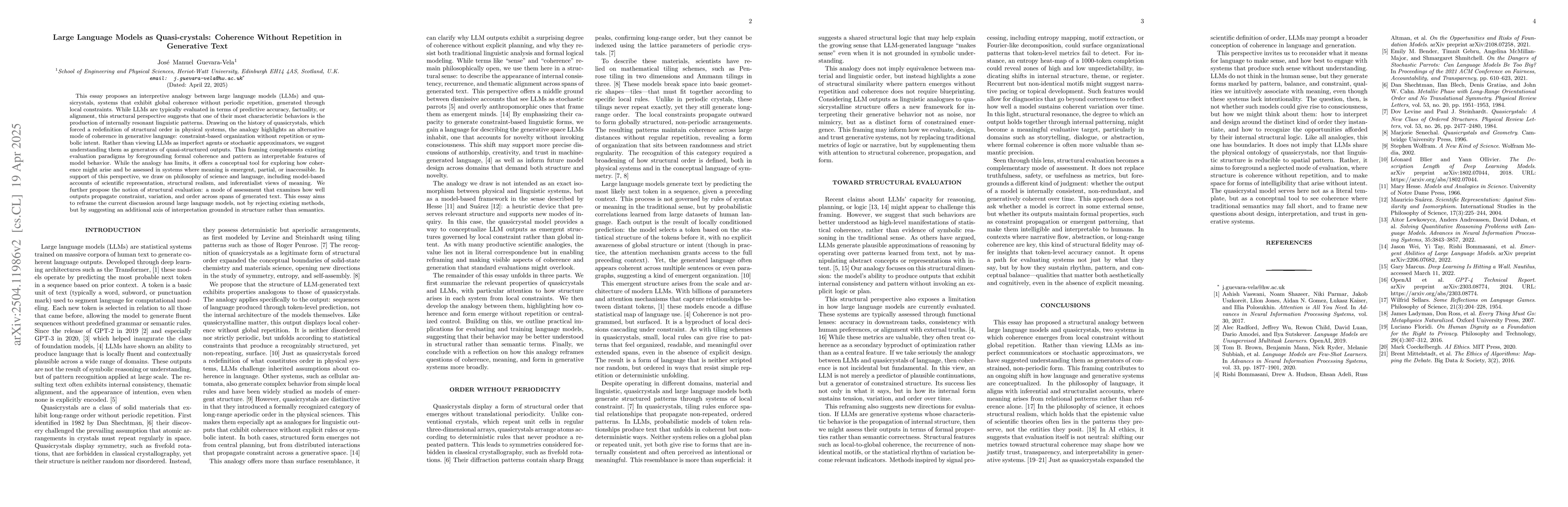 Thumbnail for Large Language Models as Quasi-crystals: Coherence Without Repetition in
  Generative Text