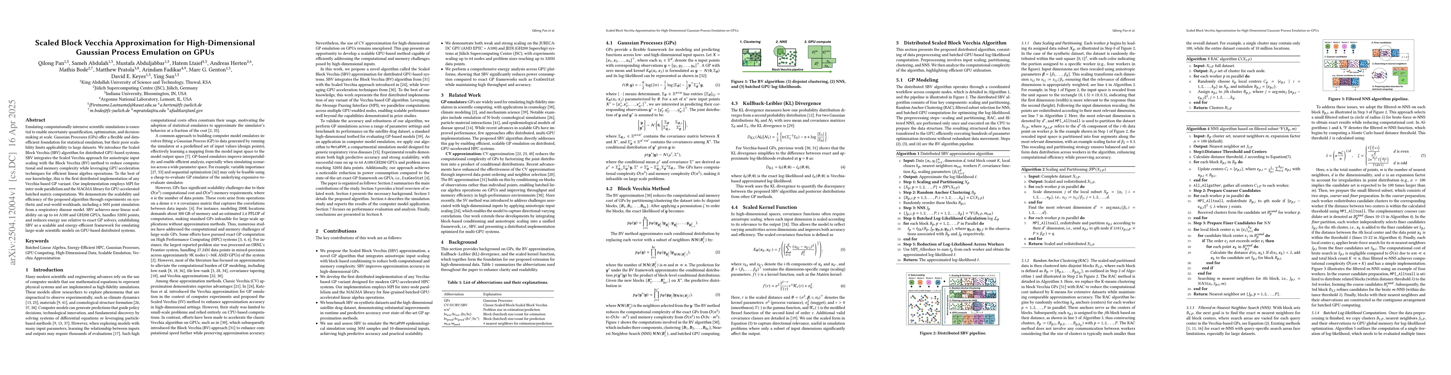 Thumbnail for Scaled Block Vecchia Approximation for High-Dimensional Gaussian Process
  Emulation on GPUs