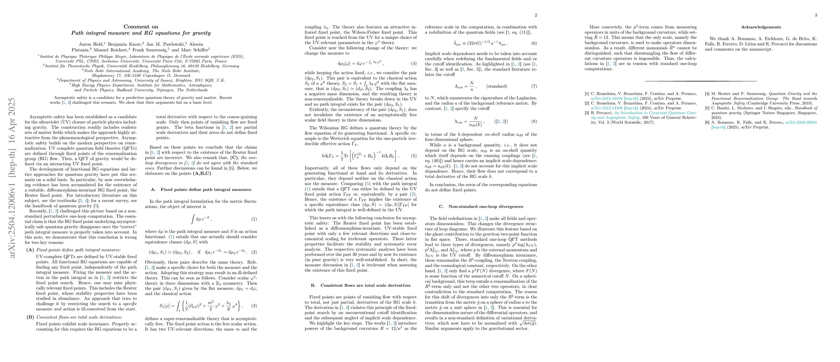 Thumbnail for Comment on Path integral measure and RG equations for gravity