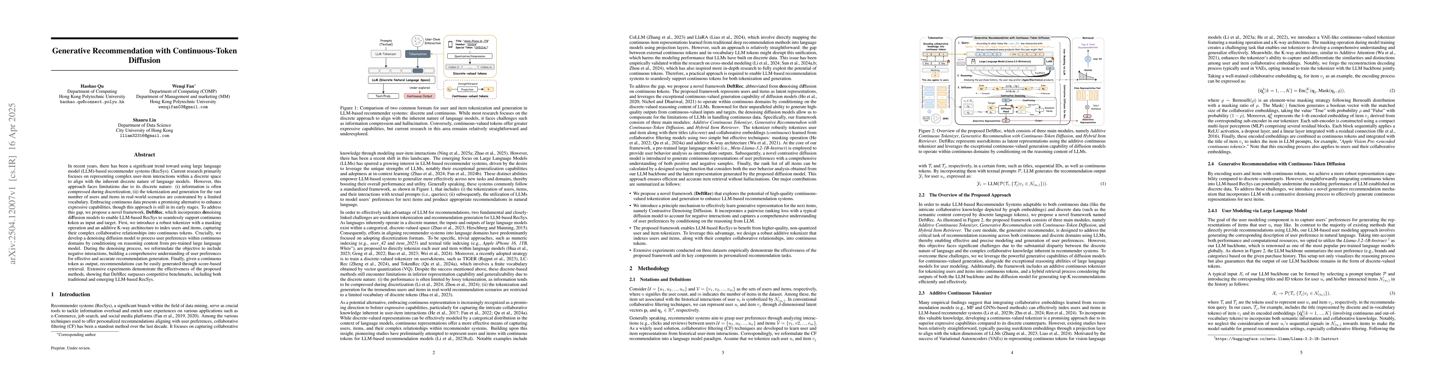 Thumbnail for Generative Recommendation with Continuous-Token Diffusion