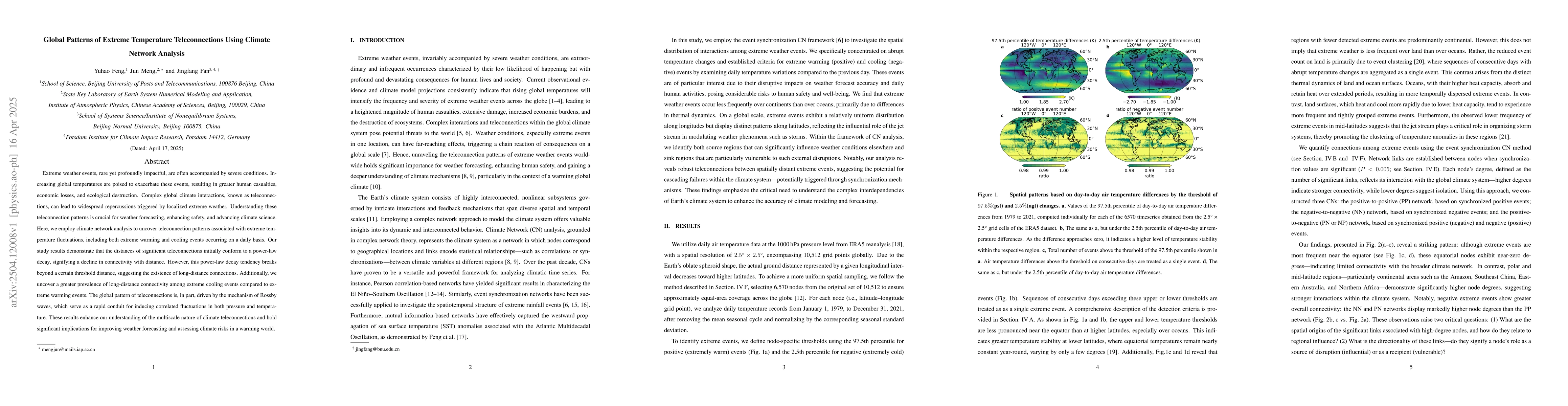Thumbnail for Global Patterns of Extreme Temperature Teleconnections Using Climate
  Network Analysis