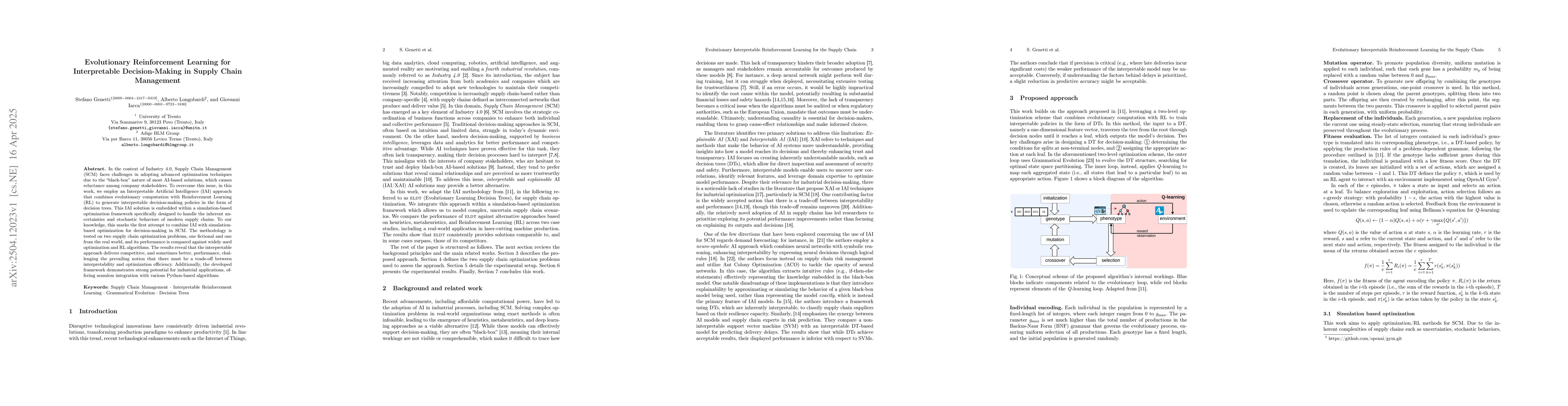 Thumbnail for Evolutionary Reinforcement Learning for Interpretable Decision-Making in
  Supply Chain Management