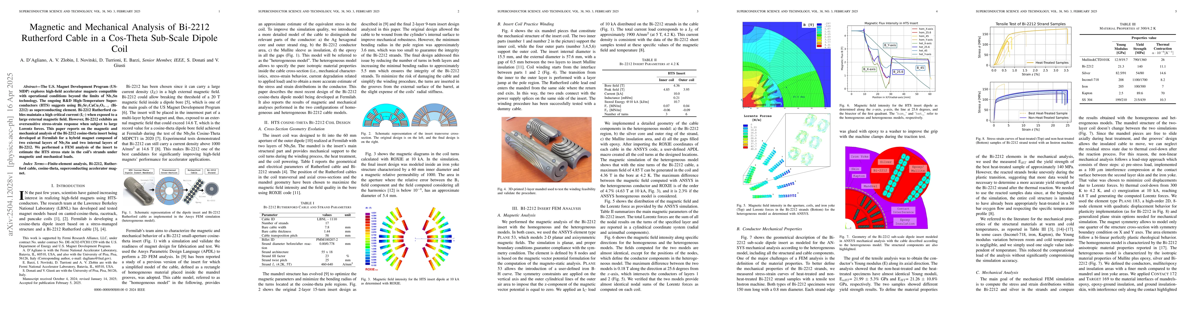 Thumbnail for Magnetic and Mechanical Analysis of Bi-2212 Rutherford Cable in a
  Cos-Theta Sub-Scale Dipole Coil