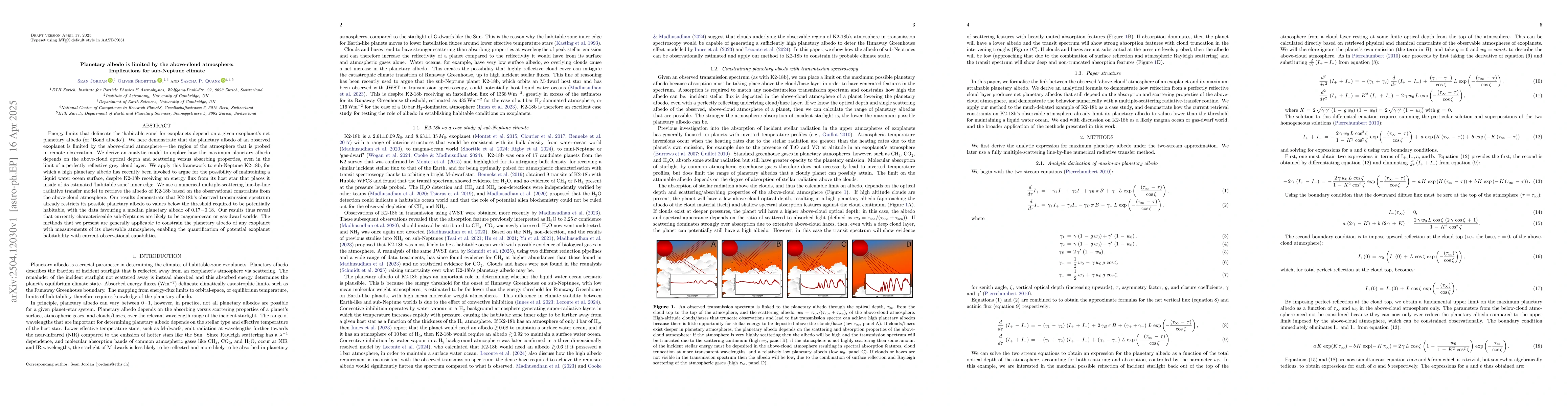 Thumbnail for Planetary albedo is limited by the above-cloud atmosphere: Implications
  for sub-Neptune climate