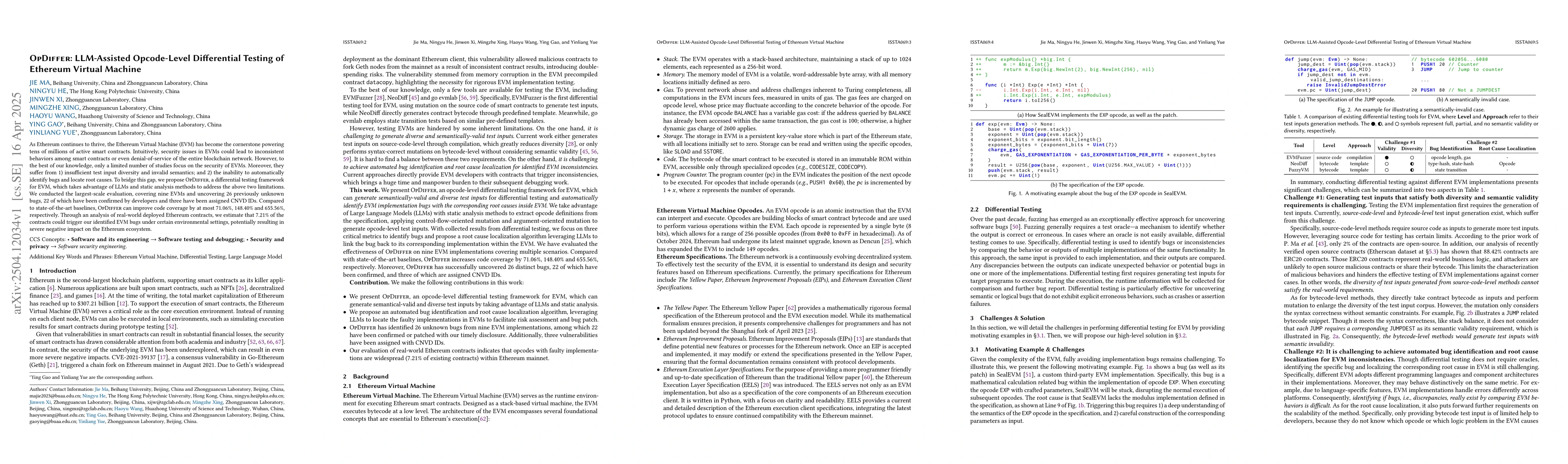 Thumbnail for OpDiffer: LLM-Assisted Opcode-Level Differential Testing of Ethereum
  Virtual Machine