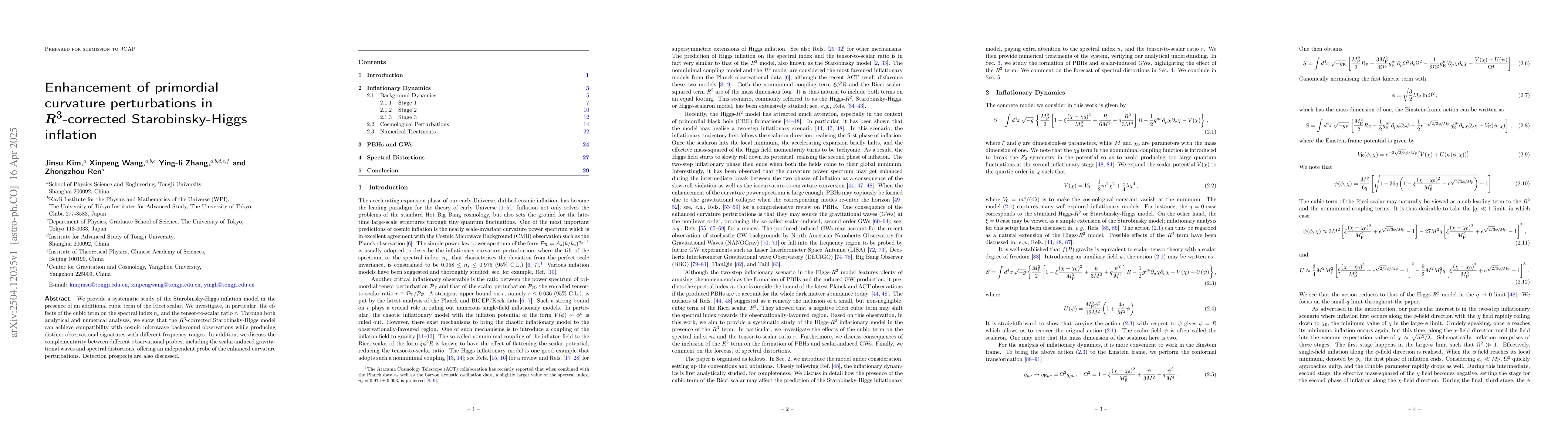 Thumbnail for Enhancement of primordial curvature perturbations in $R^3$-corrected
  Starobinsky-Higgs inflation