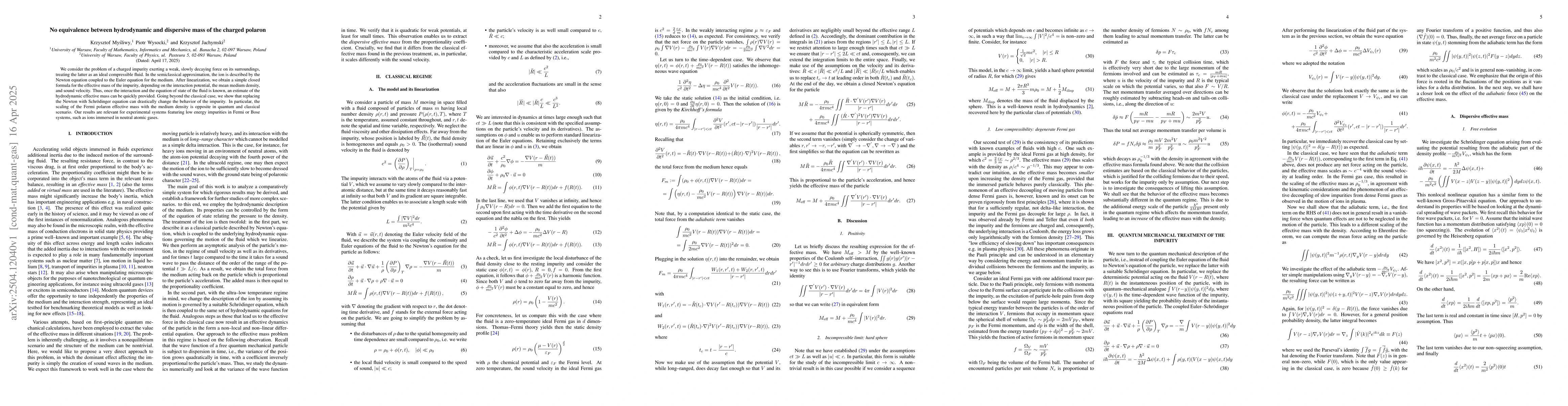 Thumbnail for No equivalence between hydrodynamic and dispersive mass of the charged
  polaron