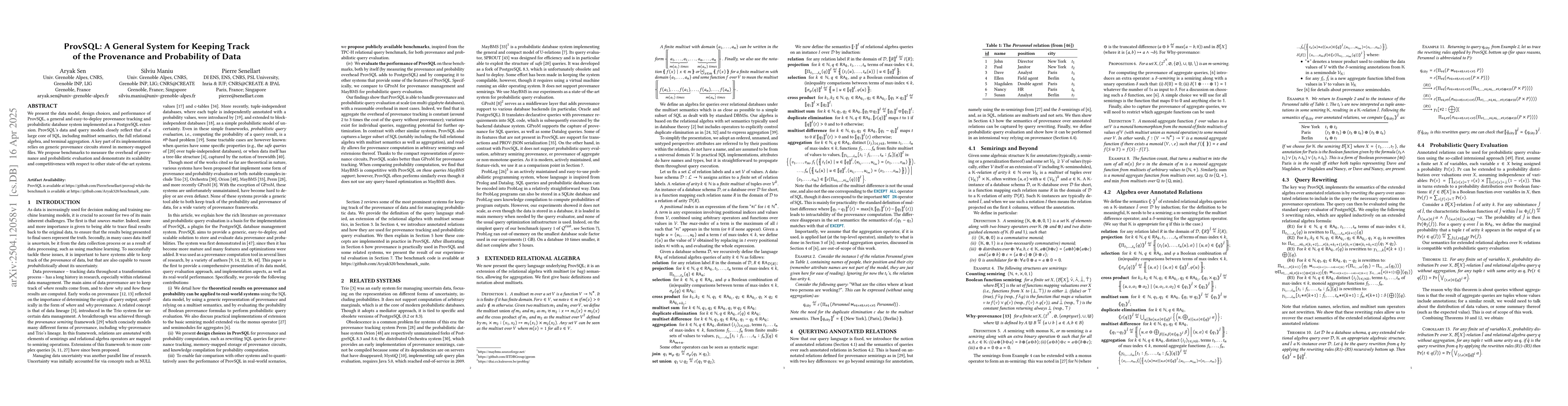 Thumbnail for ProvSQL: A General System for Keeping Track of the Provenance and
  Probability of Data