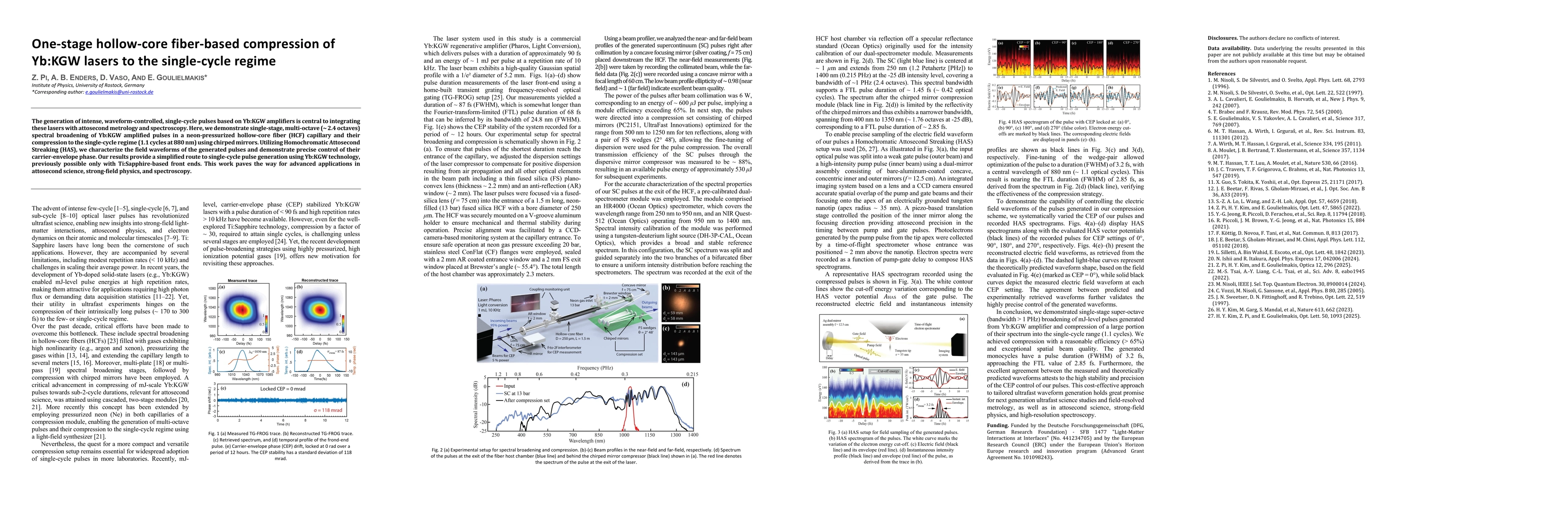 Thumbnail for One-stage hollow-core fiber-based compression of Yb:KGW lasers to the
  single-cycle regime