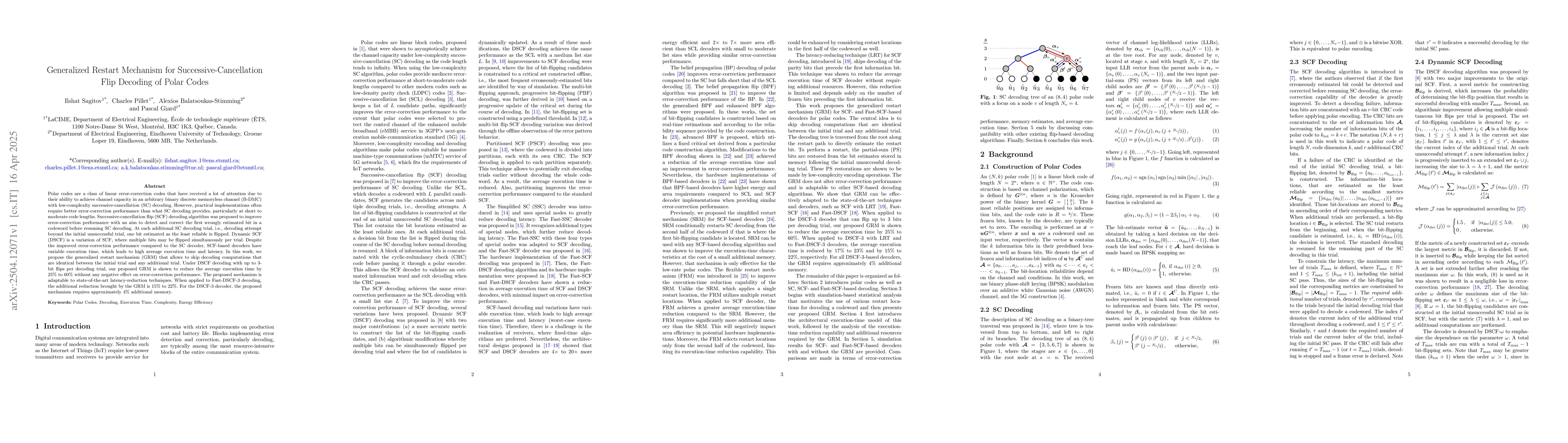 Thumbnail for Generalized Restart Mechanism for Successive-Cancellation Flip Decoding
  of Polar Codes