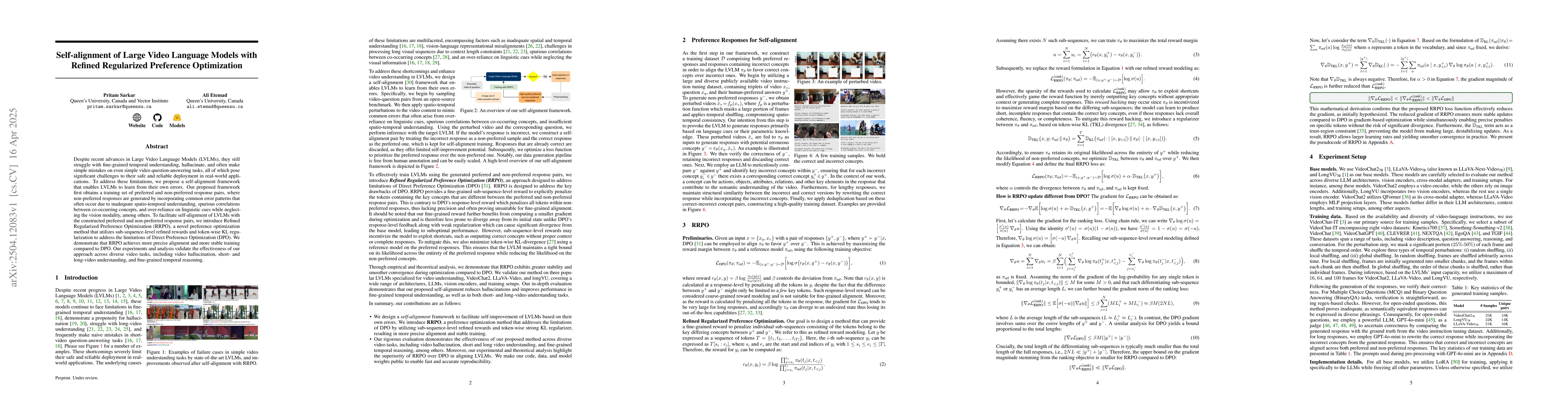 Thumbnail for Self-alignment of Large Video Language Models with Refined Regularized
  Preference Optimization