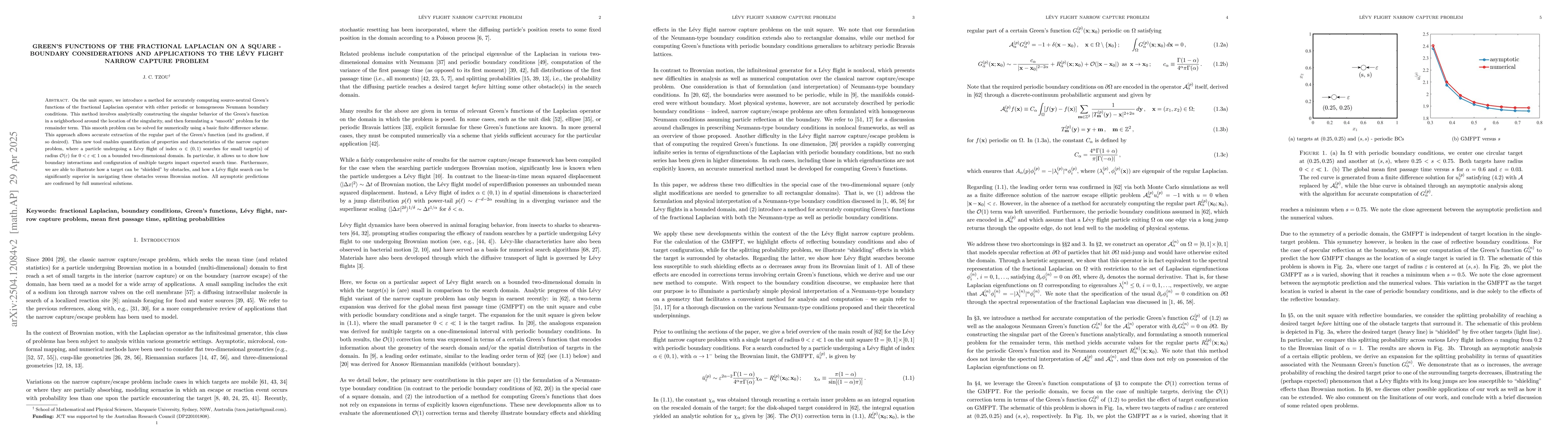 Thumbnail for Green's functions of the fractional Laplacian on a square -- boundary
  considerations and applications to the Lévy flight narrow capture problem