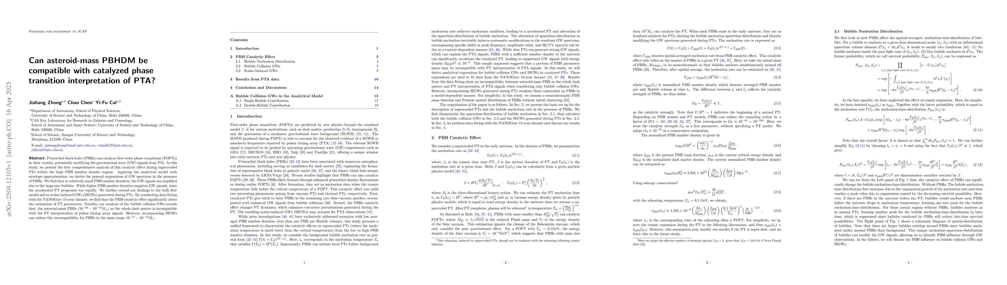 Thumbnail for Can asteroid-mass PBHDM be compatible with catalyzed phase transition
  interpretation of PTA?