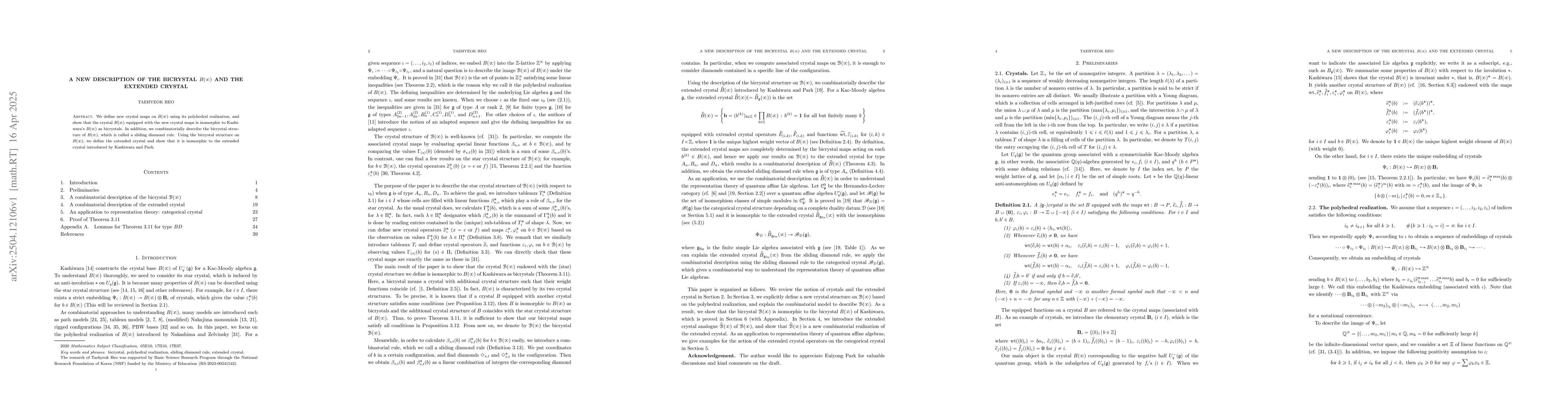 Thumbnail for A new description of the bicrystal $B(\infty)$ and the extended crystal