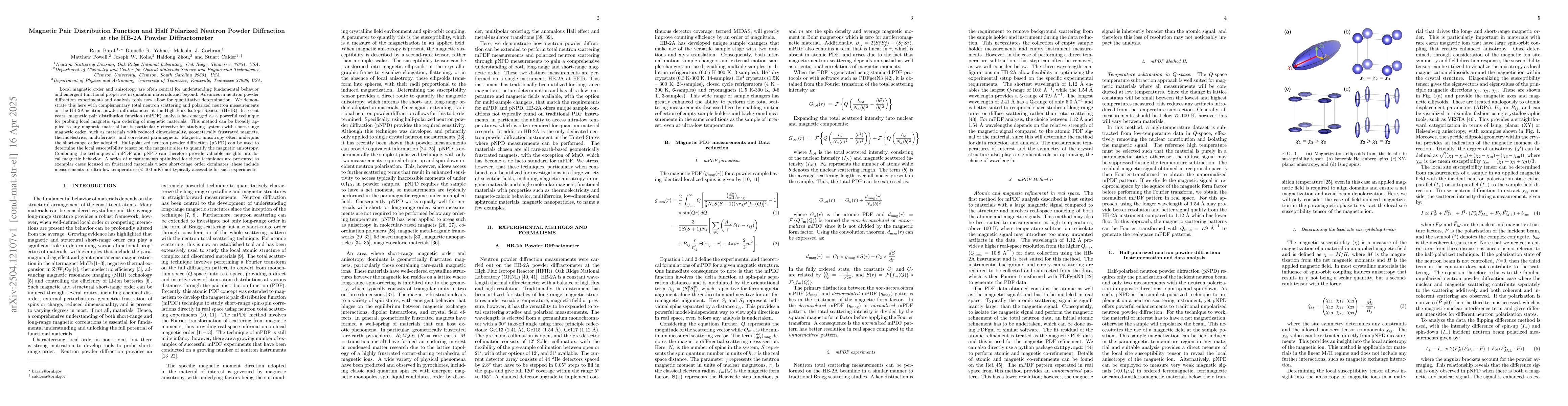 Thumbnail for Magnetic Pair Distribution Function and Half Polarized Neutron Powder
  Diffraction at the HB-2A Powder Diffractometer