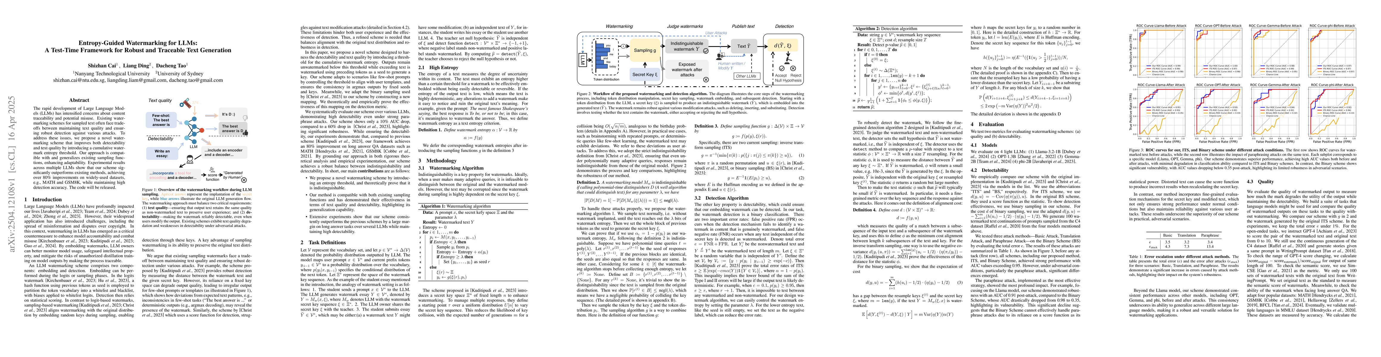 Thumbnail for Entropy-Guided Watermarking for LLMs: A Test-Time Framework for Robust
  and Traceable Text Generation