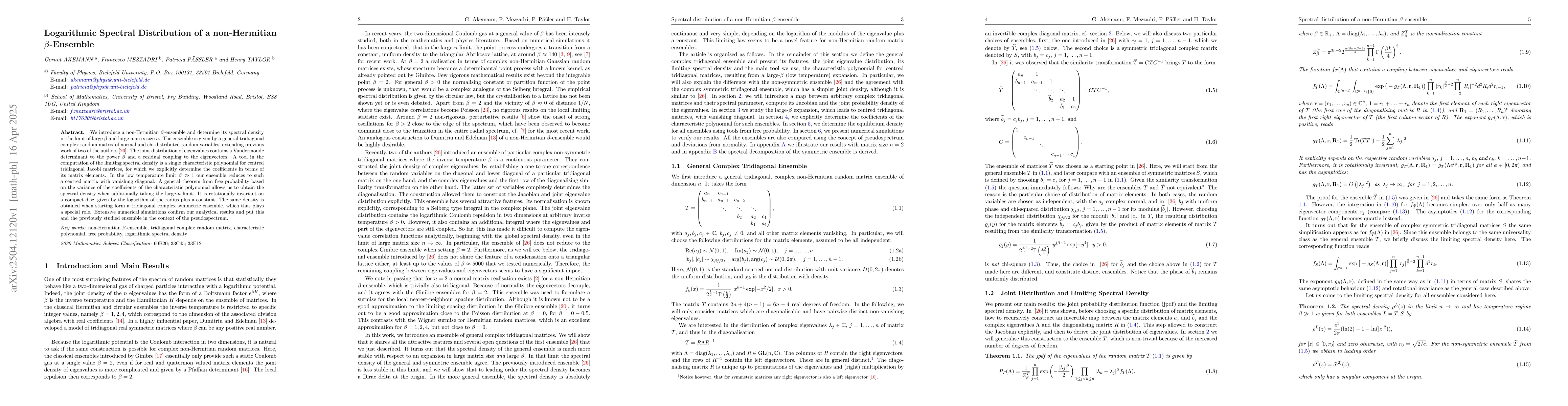 Thumbnail for Logarithmic Spectral Distribution of a non-Hermitian $β$-Ensemble