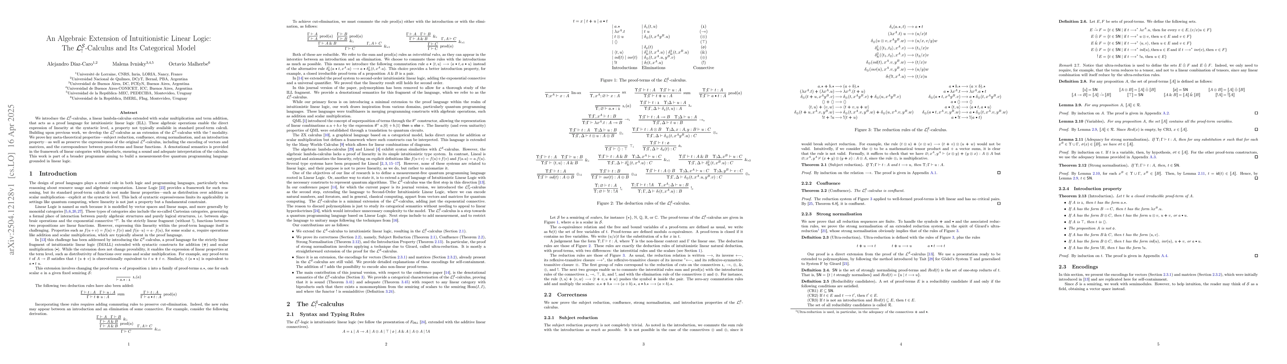 Thumbnail for An Algebraic Extension of Intuitionistic Linear Logic: The
  $L_!^S$-Calculus and Its Categorical Model