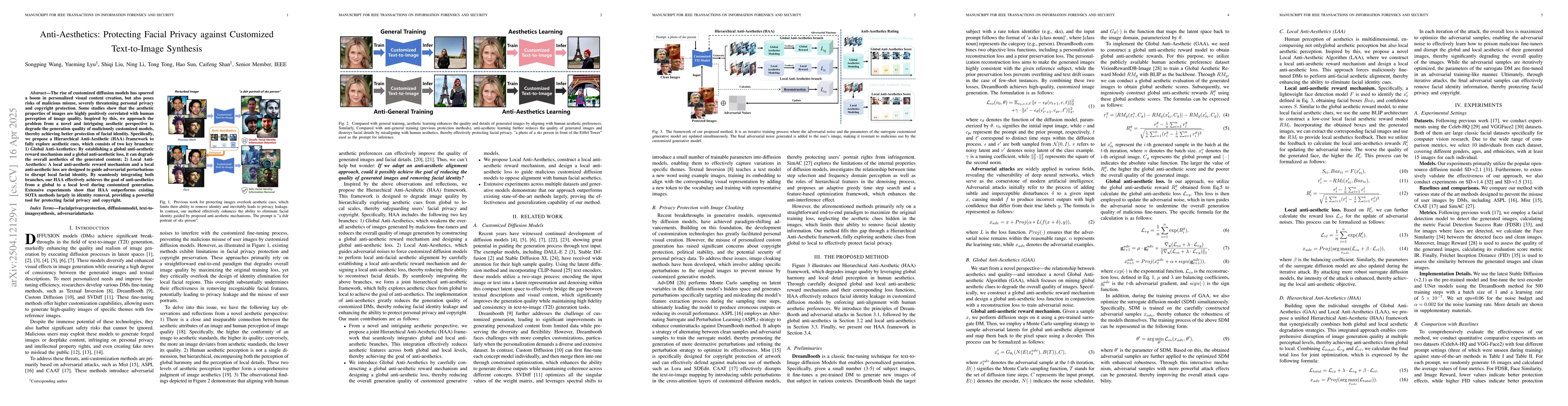 Thumbnail for Anti-Aesthetics: Protecting Facial Privacy against Customized
  Text-to-Image Synthesis