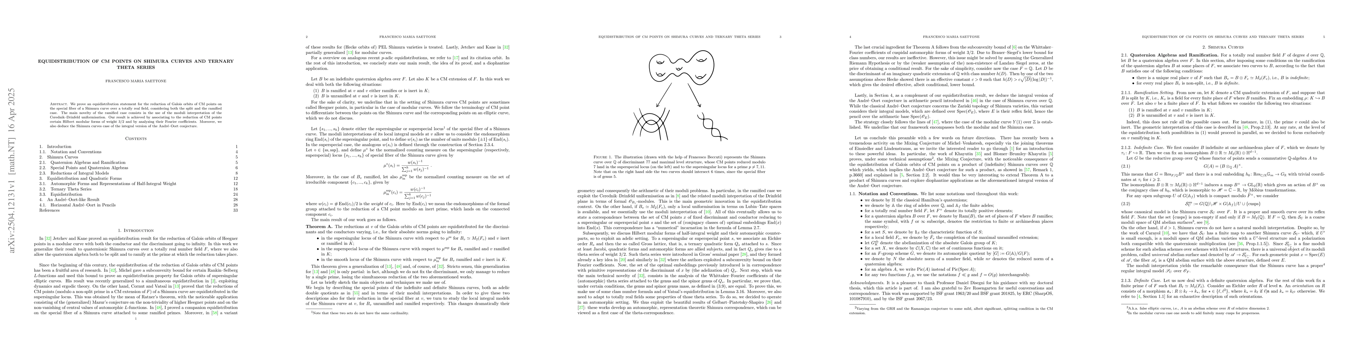 Thumbnail for Equidistribution of CM points on Shimura Curves and ternary theta series