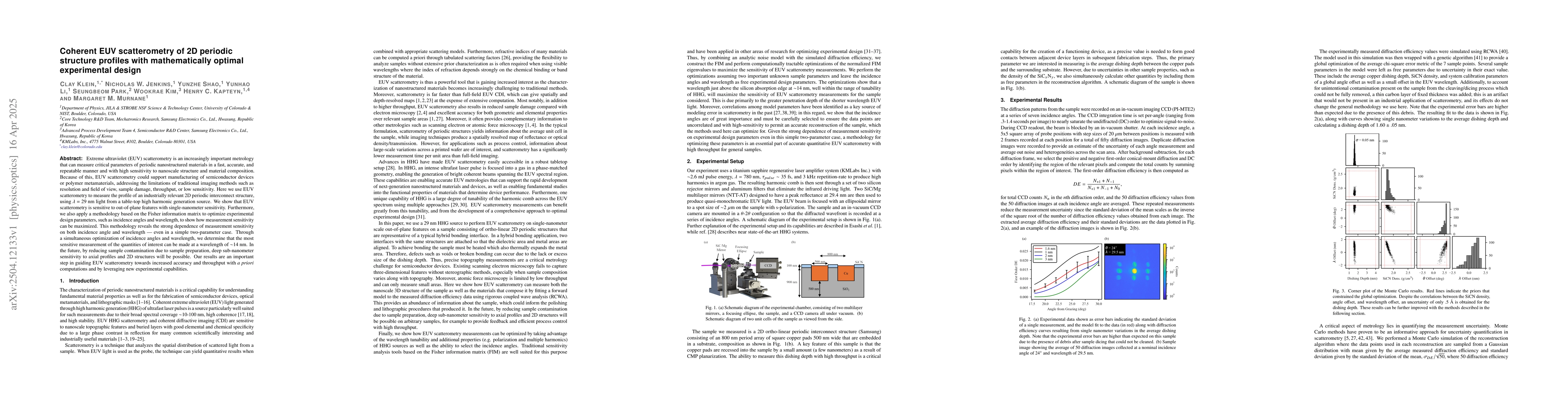 Thumbnail for Coherent EUV scatterometry of 2D periodic structure profiles with
  mathematically optimal experimental design