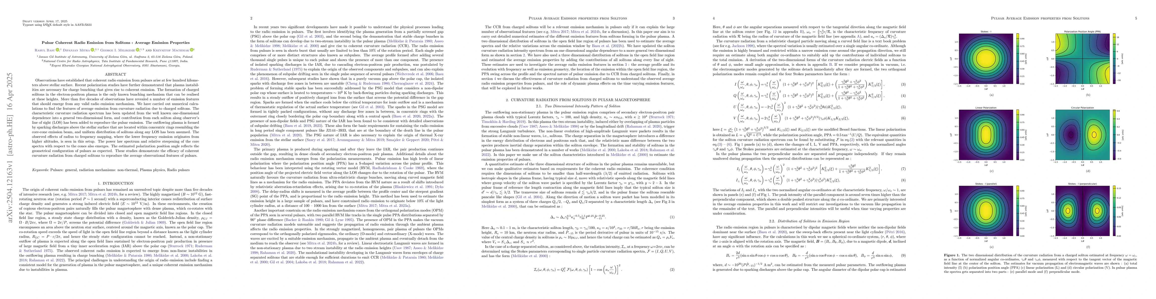 Thumbnail for Pulsar Coherent Radio Emission from Solitons : Average Emission
  Properties
