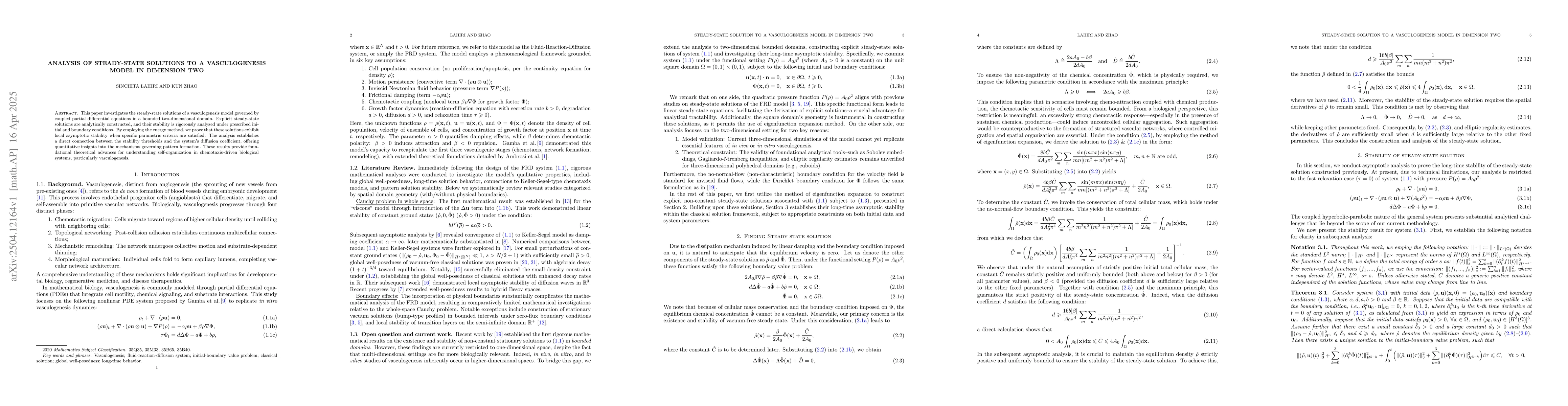 Thumbnail for Analysis of steady-state solutions to a vasculogenesis model in
  dimension two