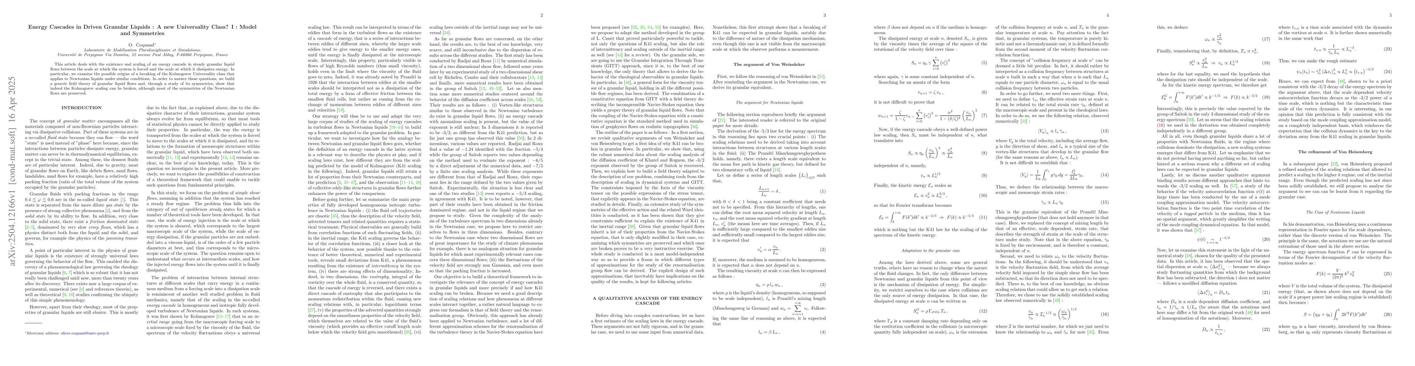 Thumbnail for Energy Cascades in Driven Granular Liquids : A new Universality Class? I
  : Model and Symmetries