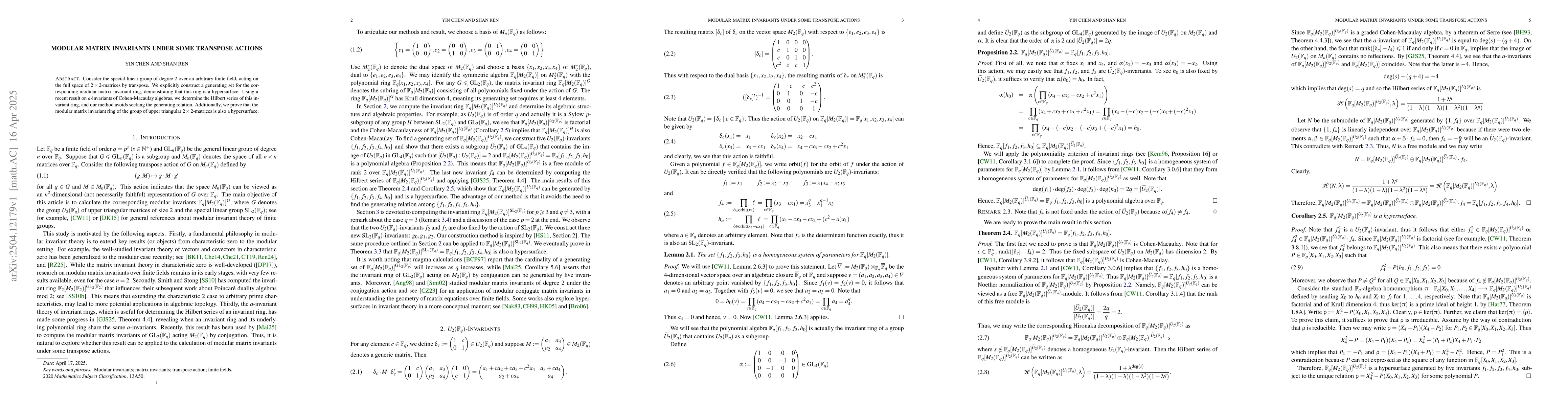Thumbnail for Modular matrix invariants under some transpose actions